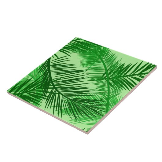 Palm Leaf Print, Emerald and Light Lime Green Tegeltje (Zijkant)