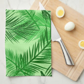 Palm Leaf Print, Emerald and Light Lime Green Theedoek (Quarter Fold)