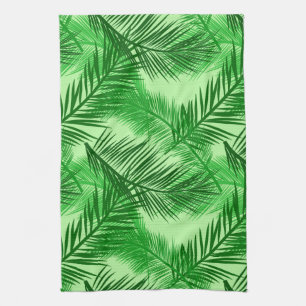 Palm Leaf Print, Emerald and Light Lime Green Theedoek
