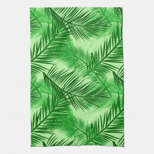 Palm Leaf Print, Emerald and Light Lime Green Theedoek (Verticaal)