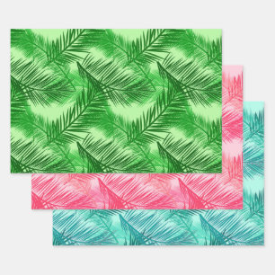 Palm Leaf Print, Green, Turquoise, Coral Pink Inpakpapier Vel