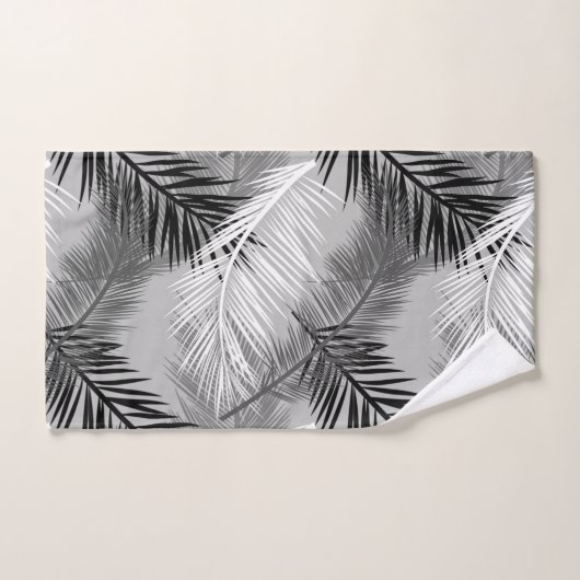 Palm Leaf Print, Grey / Grey, Black and White Bad Handdoek (Handdoek)