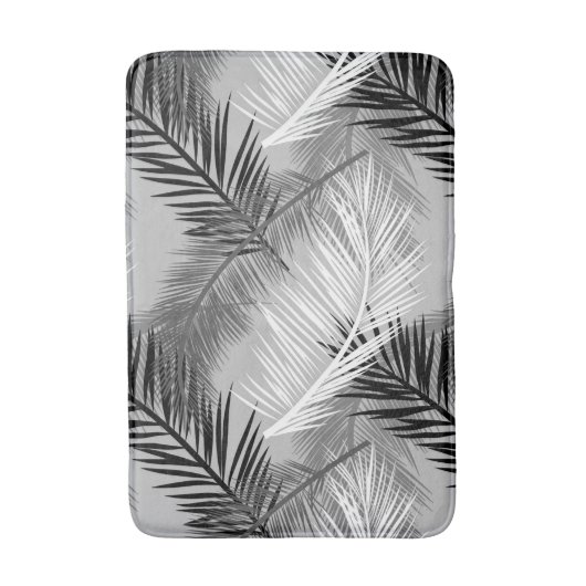 Palm Leaf Print, Grey / Grey, Black and White Badmat (Voorkant Verticaal)