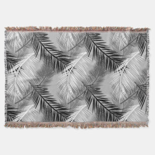 Palm Leaf Print, Grey / Grey, Black and White Deken