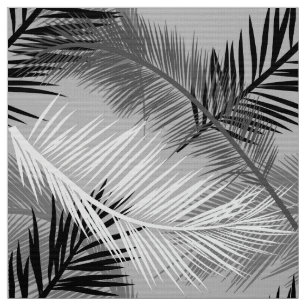 Palm Leaf Print, Grey / Grey, Black and White Stof