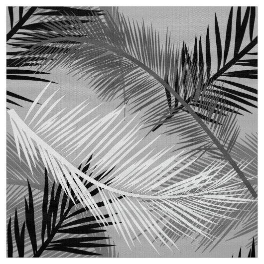 Palm Leaf Print, Grey / Grey, Black and White Stof (Swatch)