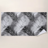 Palm Leaf Print, Grey / Grey, Black and White Strandlaken (Voorkant)