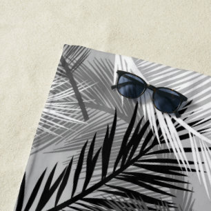 Palm Leaf Print, Grey / Grey, Black and White Strandlaken