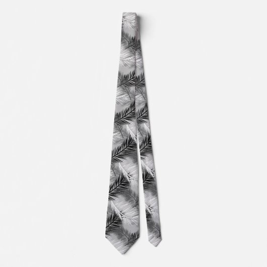 Palm Leaf Print, Grey / Grey, Black and White Stropdas (Voorkant)