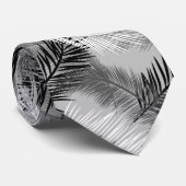 Palm Leaf Print, Grey / Grey, Black and White Stropdas (Opgerold)