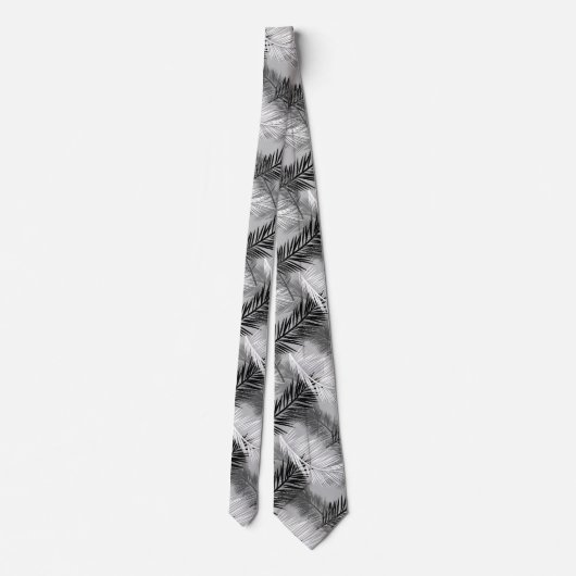 Palm Leaf Print, Grey / Grey, Black and White Stropdas (Achterkant)