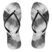 Palm Leaf Print, Grey / Grey, Black and White Teenslippers (Voetbed)