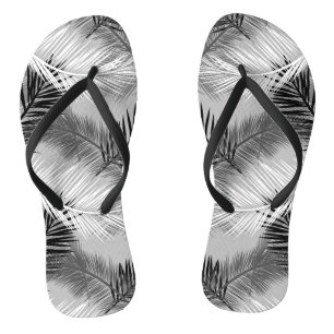 Palm Leaf Print, Grey / Grey, Black and White Teenslippers