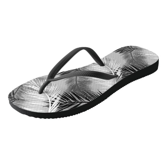Palm Leaf Print, Grey / Grey, Black and White Teenslippers (Schuin)