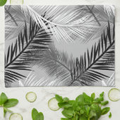 Palm Leaf Print, Grey / Grey, Black and White Theedoek (Gevouwen)