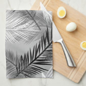 Palm Leaf Print, Grey / Grey, Black and White Theedoek (Quarter Fold)
