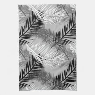 Palm Leaf Print, Grey / Grey, Black and White Theedoek