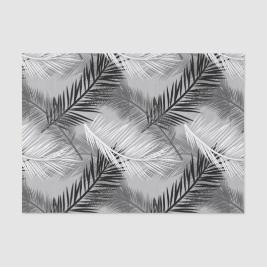 Palm Leaf Print, Grey / Grey, Black and White Tissuepapier (Voorkant)
