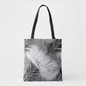 Palm Leaf Print, Grey / Grey, Black and White Tote Bag (Voorkant)