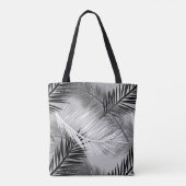 Palm Leaf Print, Grey / Grey, Black and White Tote Bag (Achterkant)