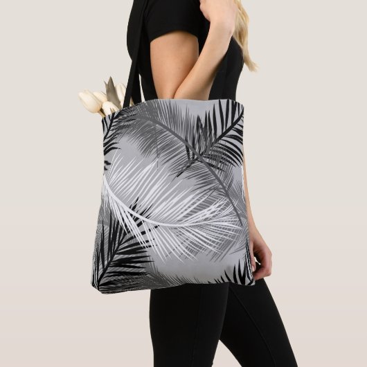 Palm Leaf Print, Grey / Grey, Black and White Tote Bag (Dichtbij)