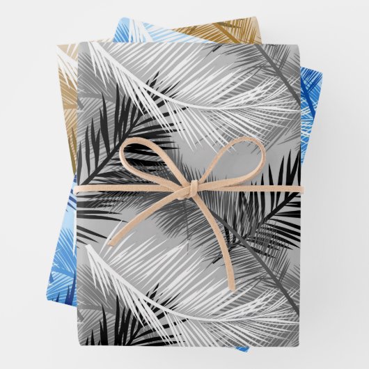 Palm Leaf Print, Groen, Zwart/Wit, Blauw, Tan Inpakpapier Vel (In situ)