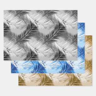 Palm Leaf Print, Groen, Zwart/Wit, Blauw, Tan Inpakpapier Vel
