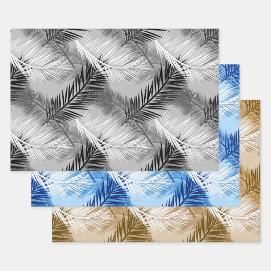 Palm Leaf Print, Groen, Zwart/Wit, Blauw, Tan Inpakpapier Vel (Set)