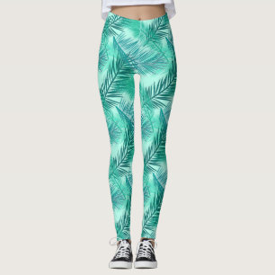 Palm Leaf Print, Turquoise, Blauwgroen en Aqua Leggings