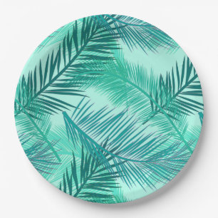 Palm Leaf Print, Turquoise, Blauwgroen en Aqua  Papieren Bordje