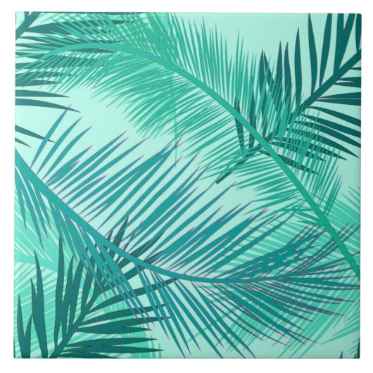 Palm Leaf Print, Turquoise, Blauwgroen en Aqua Tegeltje (Voorkant)