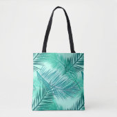 Palm Leaf Print, Turquoise, Blauwgroen en Aqua Tote Bag (Voorkant)