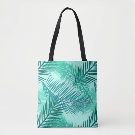 Palm Leaf Print, Turquoise, Blauwgroen en Aqua Tote Bag (Voorkant)