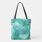 Palm Leaf Print, Turquoise, Blauwgroen en Aqua Tote Bag (Achterkant)