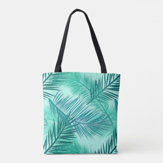 Palm Leaf Print, Turquoise, Blauwgroen en Aqua Tote Bag (Achterkant)