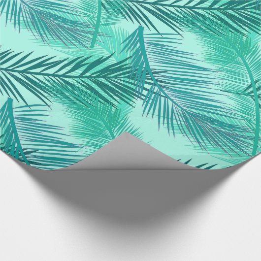 Palm Leaf Print, Turquoise, Blauwgroen en Light Aq Cadeaupapier (Hoek)
