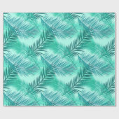 Palm Leaf Print, Turquoise, Blauwgroen en Light Aq Cadeaupapier (Vlak)