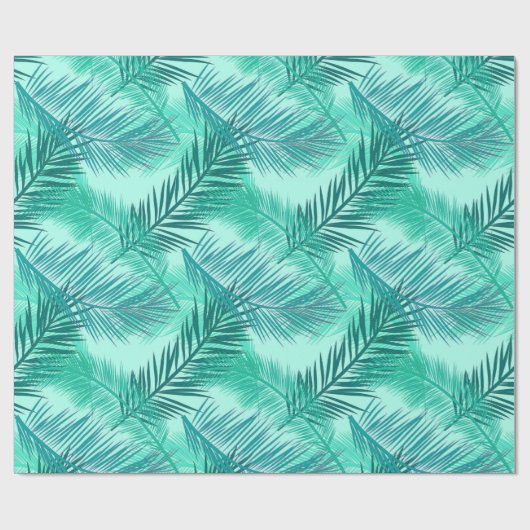 Palm Leaf Print, Turquoise, Blauwgroen en Light Aq Cadeaupapier (Vlak)