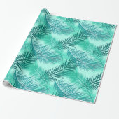 Palm Leaf Print, Turquoise, Blauwgroen en Light Aq Cadeaupapier (Uitgerold)