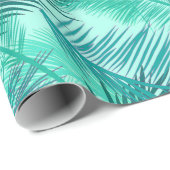 Palm Leaf Print, Turquoise, Blauwgroen en Light Aq Cadeaupapier (Rol Hoek)