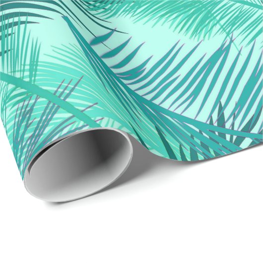 Palm Leaf Print, Turquoise, Blauwgroen en Light Aq Cadeaupapier (Rol Hoek)