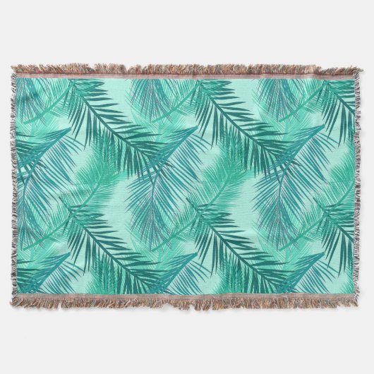 Palm Leaf Print, Turquoise, Blauwgroen en Light Aq Deken (Voorkant)