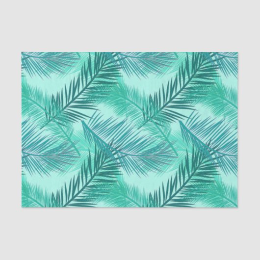 Palm Leaf Print, Turquoise, Blauwgroen en Light Aq Tissuepapier (Voorkant)