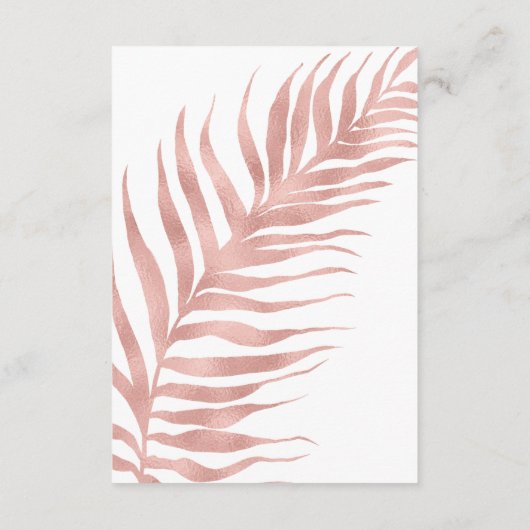Palm Leaf Roos Gold White Elegant Weddenschap Deta Informatiekaartje (Achterkant)