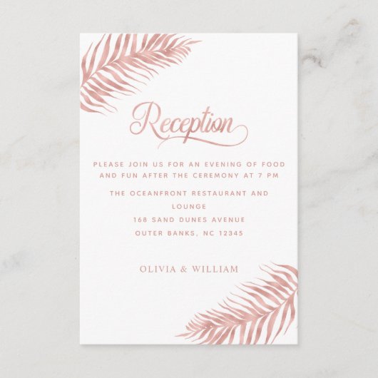 Palm Leaf Roos Gold White Weduwen Reception Informatiekaartje (Voorkant)
