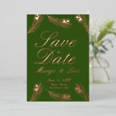 Palm Leaf Save the Date Green Gold Ppress Folie Uitnodiging (Staand Voorkant)