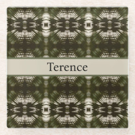 Palm Leaf Shadow Army Green, aanpasbaar Glazen Onderzetter