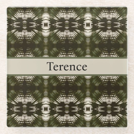 Palm Leaf Shadow Army Green, aanpasbaar Glazen Onderzetter (Voorkant)