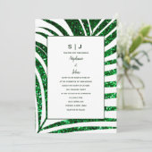 Palm Leaf Smaragd Groen Glitter Tropische Bruiloft Kaart (Staand voorkant)