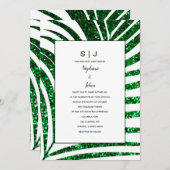 Palm Leaf Smaragd Groen Glitter Tropische Bruiloft Kaart (Voorkant / Achterkant)